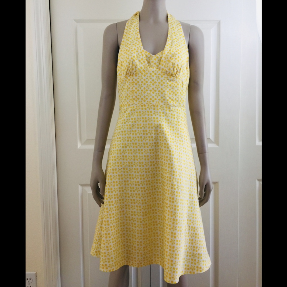 Trina Turk Yellow Halter Backless A-Line Dress
